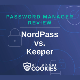 A blue background with locks and the text "NordPass vs. Keeper"