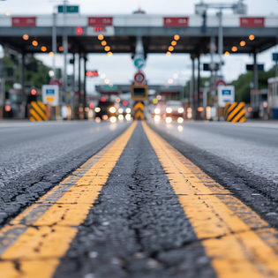 Approaching a busy toll plaze on a highway