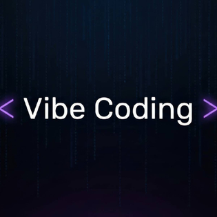 Vibe coding neon purple text on dark background with code matric rain