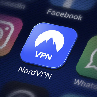 Closeup of NordVPN app icon on smartphone