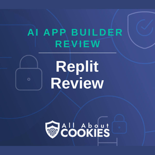 A blue background with locks and the text "AI App Builder Review: Replit Review"
