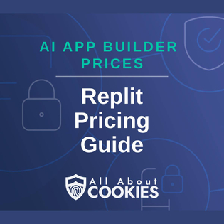 A blue background with locks and the text "AI App Builder Prices: Replit Pricing Guide"