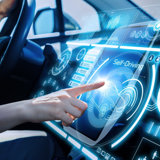 Futuristic instrument panel of vehicle.