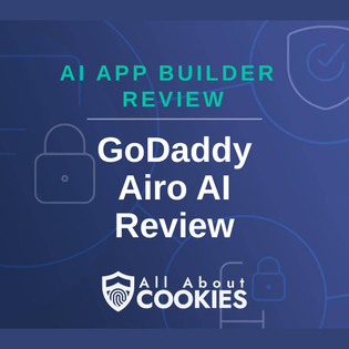 A blue background with locks and the text "GoDaddy Airo AI Review"