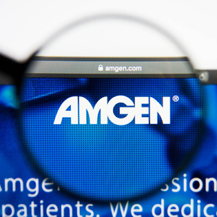 Magnifying glass over Amgen website landing page