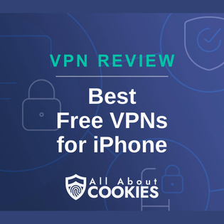 A blue background with locks and the text "Best Free VPNs for iPhone"