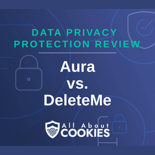 A blue background with locks and the text "Aura vs. DeleteMe"