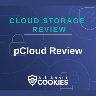 A blue background with locks and the text "pCloud review"