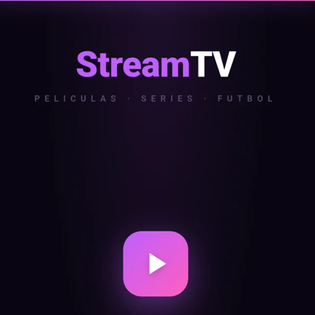 Fake streaming site's home screen with play button.