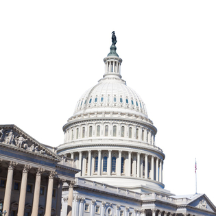 Congress Capitol Building of USA is isolated on white background in Washington DC.
