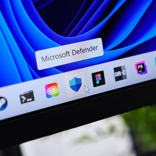 Microsoft Defender application icon displayed on a modern Windows 11 taskbar, emphasizing essential digital security