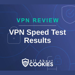 A blue background with locks and the text "VPN Speed Test Results"