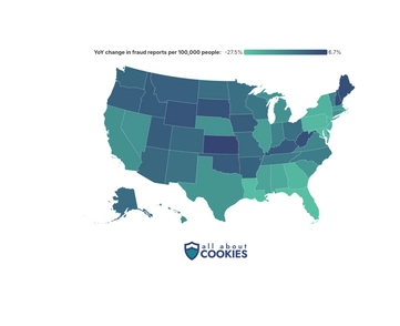 Map of the United States showing where fraud rates are increasing.