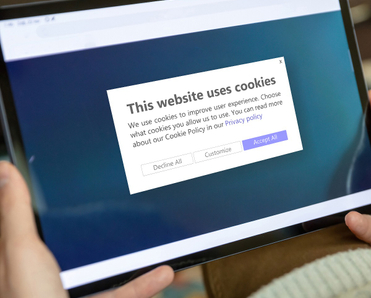 tablet with cookie popup