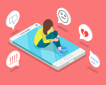 An illustration of negative social behaviors that include doxxing, or the sharing of personal information online.