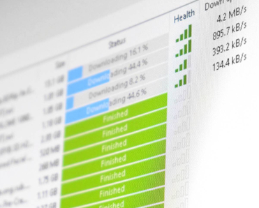 A torrent client in the process of downloading multiple files. 