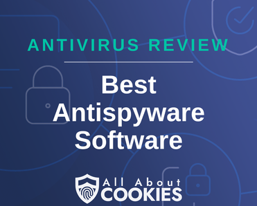 Blue background with text reading &quot;Antivirus Review Best Antispyware Software&quot; and the All About Cookies logo.