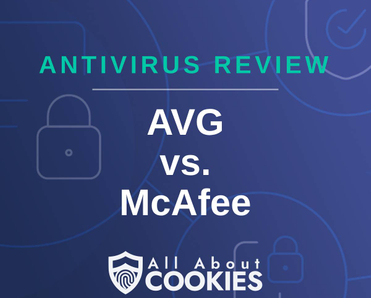 A blue background with locks and the text AVG vs. McAfee antivirus review