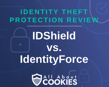 A blue background with images of locks and shields and the text &quot;IDShield vs. IdentityForce&quot;