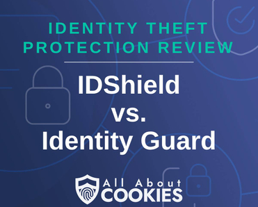 A blue background with images of locks and shields and the text &quot;IDShield vs. Identity Guard&quot;