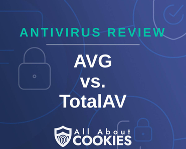 A blue background with images of locks and shields and the text &quot;AVG vs. TotalAV&quot;