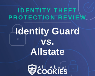 A blue background with images of locks and shields and the text &quot;Identity Guard vs. Allstate&quot;