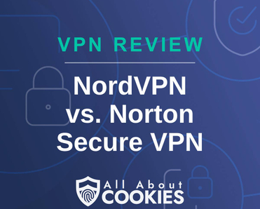 A blue background with images of locks and shields and the text &quot;NordVPN vs. Norton Secure VPN&quot;