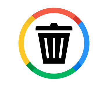 Concept of deleting Google with an illustration of a trash can surrounded by a circle of Google&#x27;s brand colors.