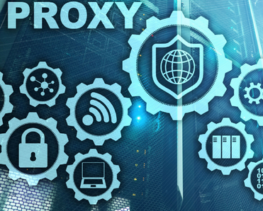 Concept of proxy and network security on a blue virtual screen