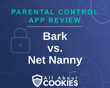 A blue background with images of locks and shields and the text &quot;Bark vs. Net Nanny&quot;