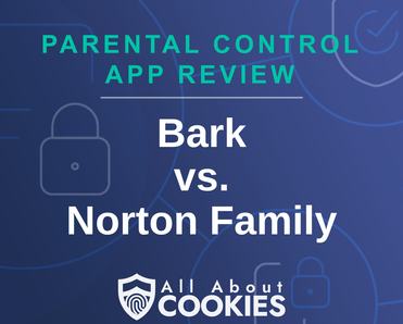 A blue background with images of locks and shields and the text &quot;Bark vs. Norton Family&quot;
