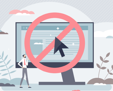 An illustrative concept of a blocked or banned website on a desktop computer