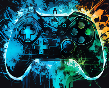 A neon illustrative concept of a PlayStation controller against a black backround