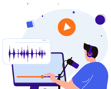 An illustration of a person recording on a computer