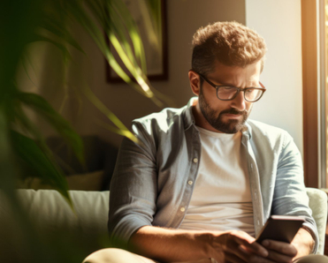Man looking at phone with a worried look