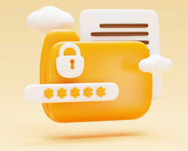 An illustrative concept of a locked password protected computer folder with files