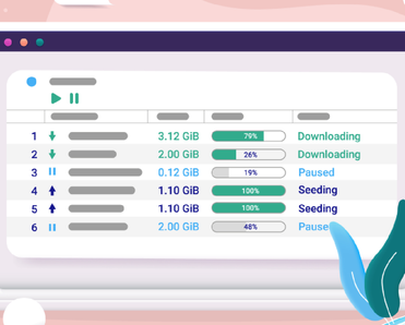 illustration of a laptop downloading several torrents