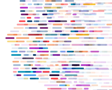 Genome sequence map in 23andMe colors making up a human face from a side profile