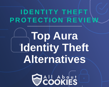 A blue background with images of locks and shields with the text “Identity theft protection review” and the All About Cookies logo.