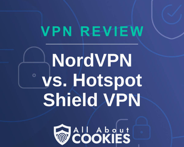 A blue background with images of locks and shields and the text &quot;NordVPN vs. Hotspot Shield VPN&quot;