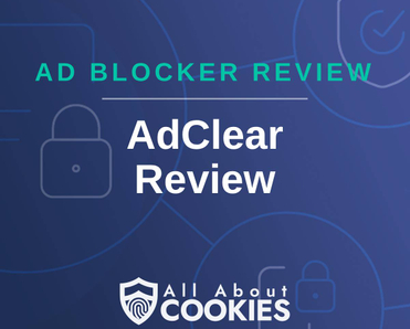 A blue background with images of locks and shields and the text &quot;AdClear Review&quot;
