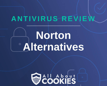 A blue background with images of locks and shields and the text &quot;Norton Alternatives&quot;