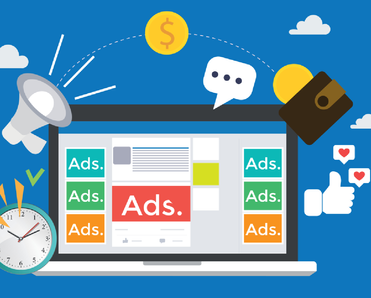 Computer laptop with social media advertising website.