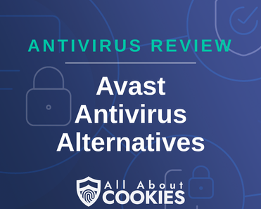A blue background with images of locks and shields and the text &quot;Avast Antivirus Alternatives&quot;