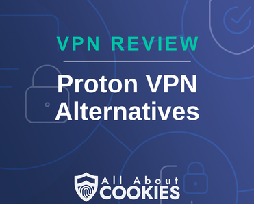 A blue background with images of locks and shields and the text &quot;Proton VPN alternatives&quot;