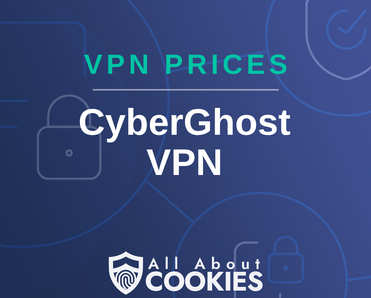 A blue background with images of locks and shields and the text &quot;VPN Prices: CyberGhost VPN&quot;