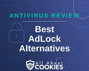A blue background with images of locks and shields with the text “Best AdLock Alternatives” and the All About Cookies logo.