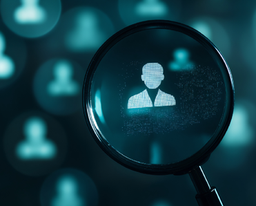 Concept of exposed digital data: magnifying glass highlighting a digital profile