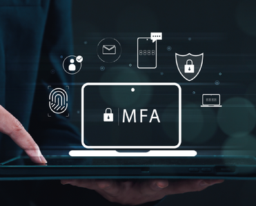 MFA concept: a person holding a laptop with different verification methods displayed above