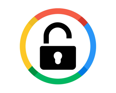 Google Password Manager concept Google icon colors around a black padlock